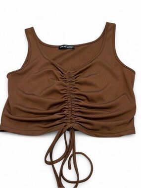 SHEIN Brown Ruched Drawstring Crop Tank